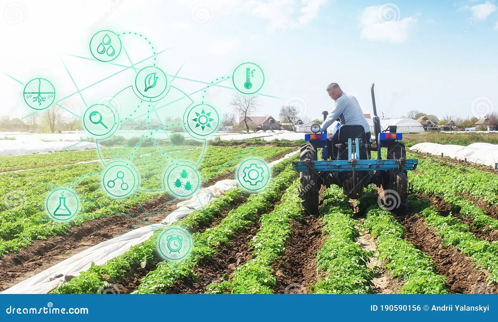 Futuristic Innovative Technology Pictogram And A Farmer On