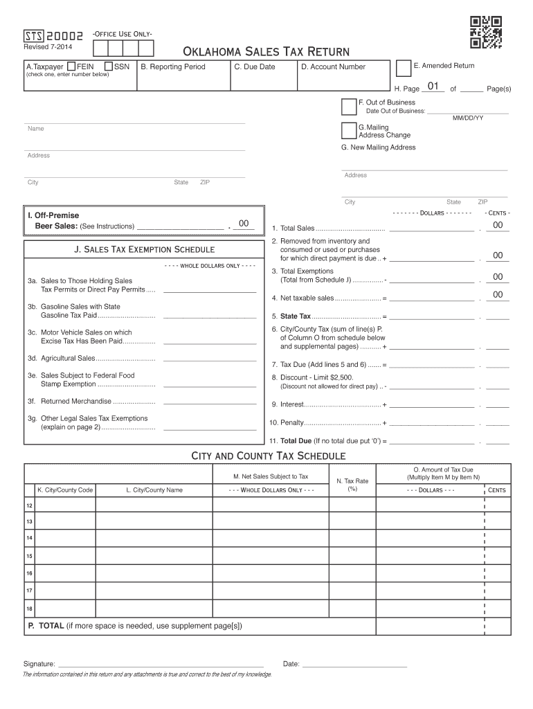 Oklahoma Sales Tax Return Short Form Fill Out and Sign