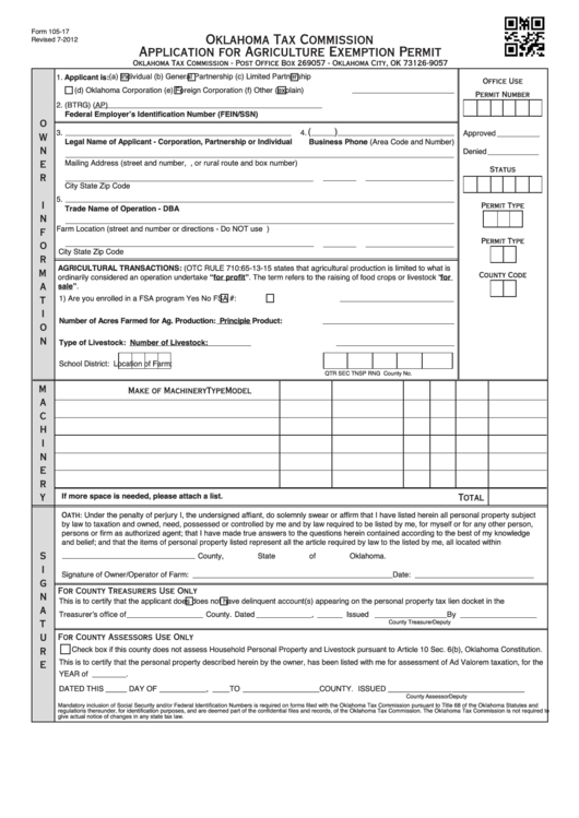 Fillable Oklahoma Tax Commission Application For