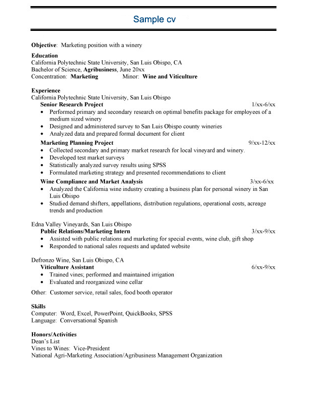 Free Sample agricltural Resume Example