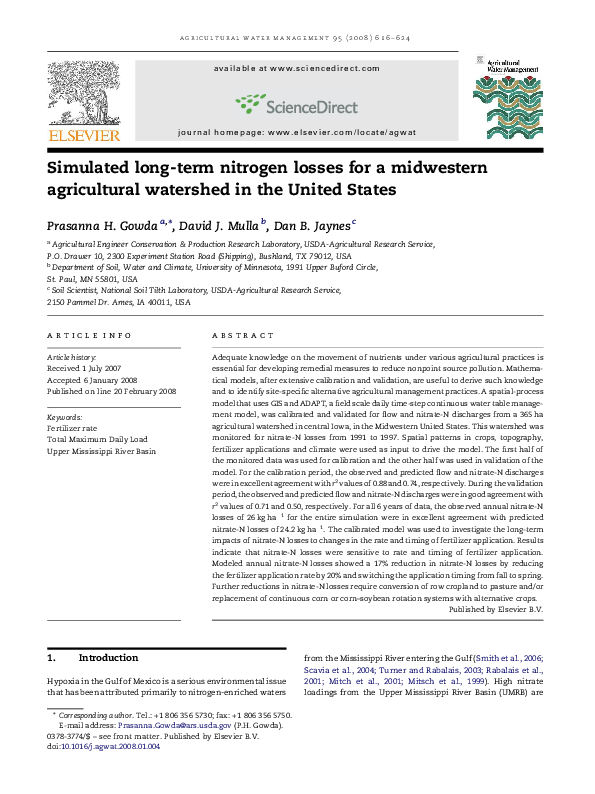 (PDF) Simulated longterm nitrogen losses for a midwestern